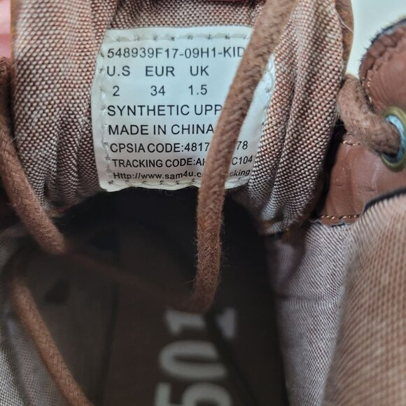 Levis Kids Brown Faux Leather High-Top Boots US 2 EUR 34 UK 1.5 With Synthetic U - Picture 4 of 11